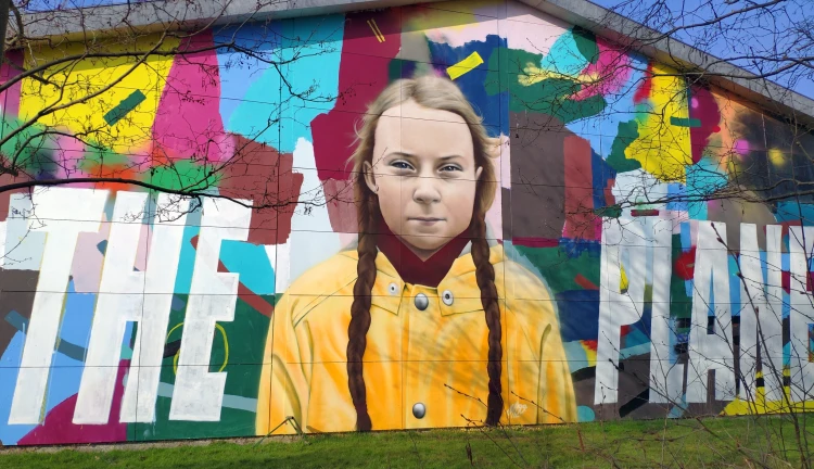 Grafffiti portrét Grety Thunberg