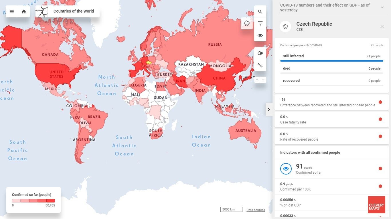 Ekonomické dopady koronaviru? Sledovat je můžete na interaktivní mapě od české firmy