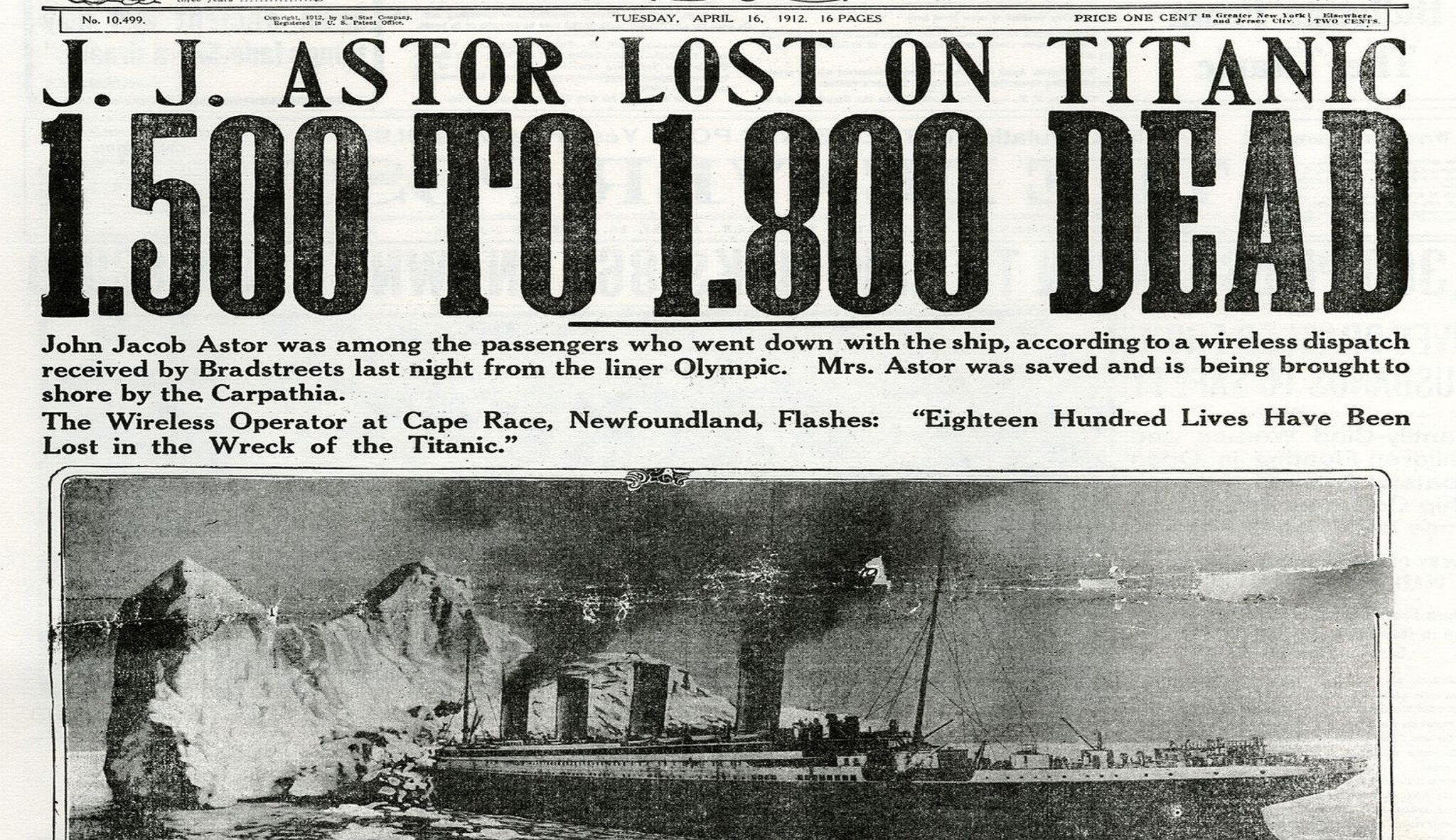 Takhle vypadaly noviny den po potopení Titaniku. Svět byl otřesený, rozsah zkázy nikdo nechápal