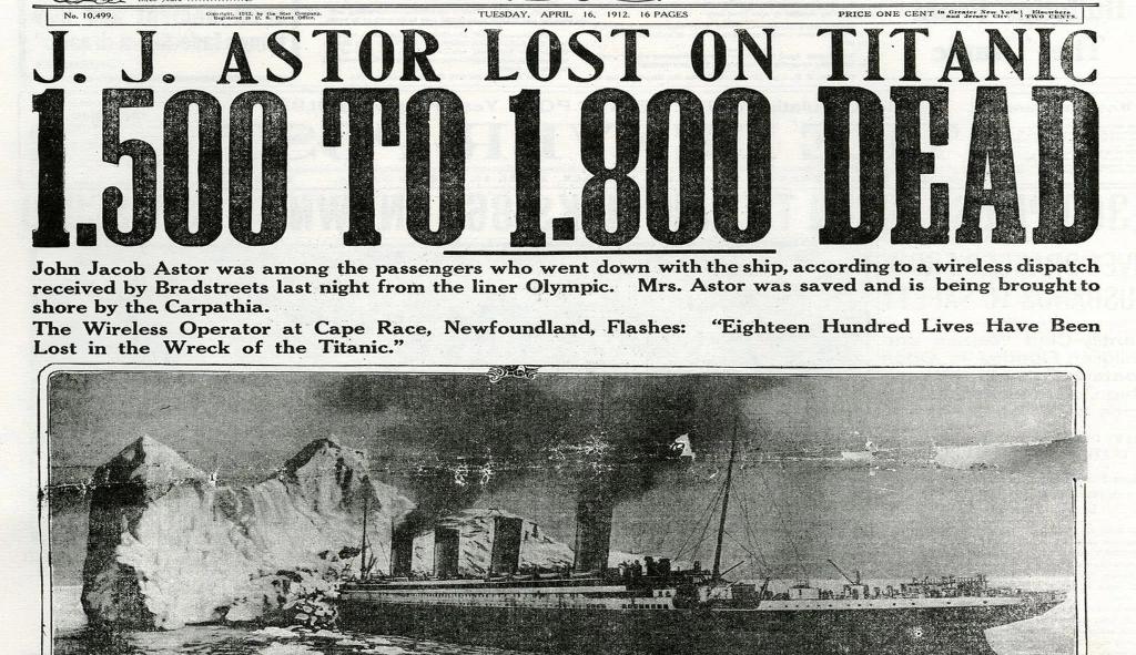Takhle vypadaly noviny den po&nbsp;potopení Titaniku. Svět byl otřesený, rozsah zkázy nikdo nechápal