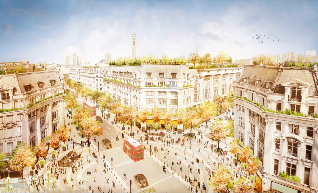 Centrum Londýna bez aut a&nbsp;ruchu. Oxford Circus se promění v&nbsp;zelené korzo