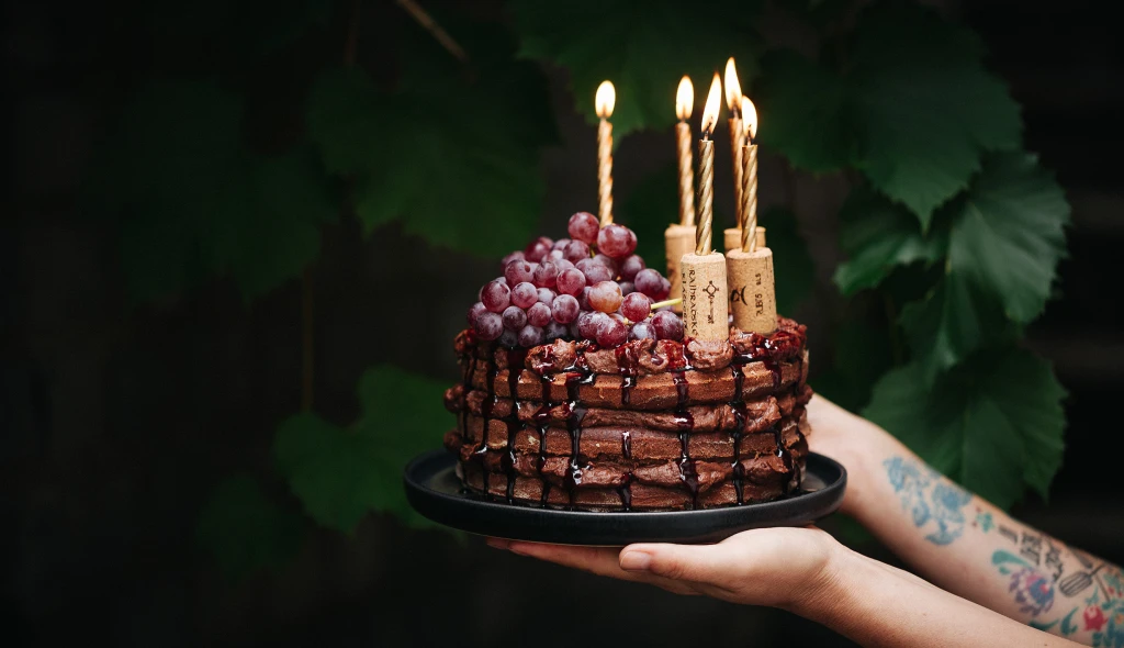 Sladké vinobraní: dekadentní čokoládovo-vinný dort s&nbsp;pečenými hrozny &#038; svařákovou polevou