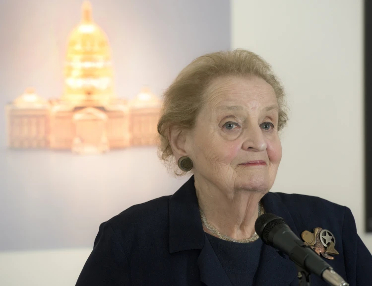 Secretary Albright takes questions from the press.