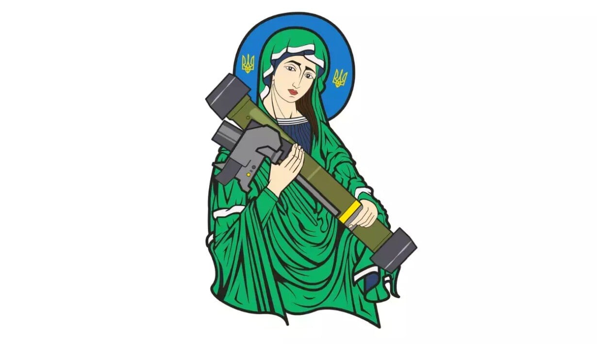Marie Magdalena a svatý Javelin. Protitankové střely v rukou ikony vydělaly raketu