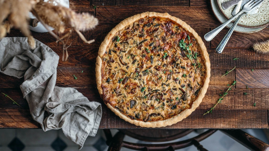 Bohatá chuť &#038; jemná struktura. Vyzkoušejte houbový quiche s&nbsp;výrazným sýrem Gruyère